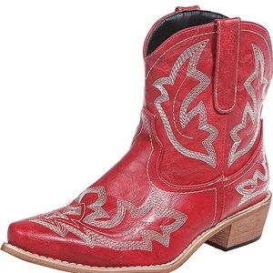 New ♥️ Vegan Red Embroidered Cowgirl Boots